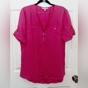 New Ellen Tracy Linen Pink Blouse Size Medium